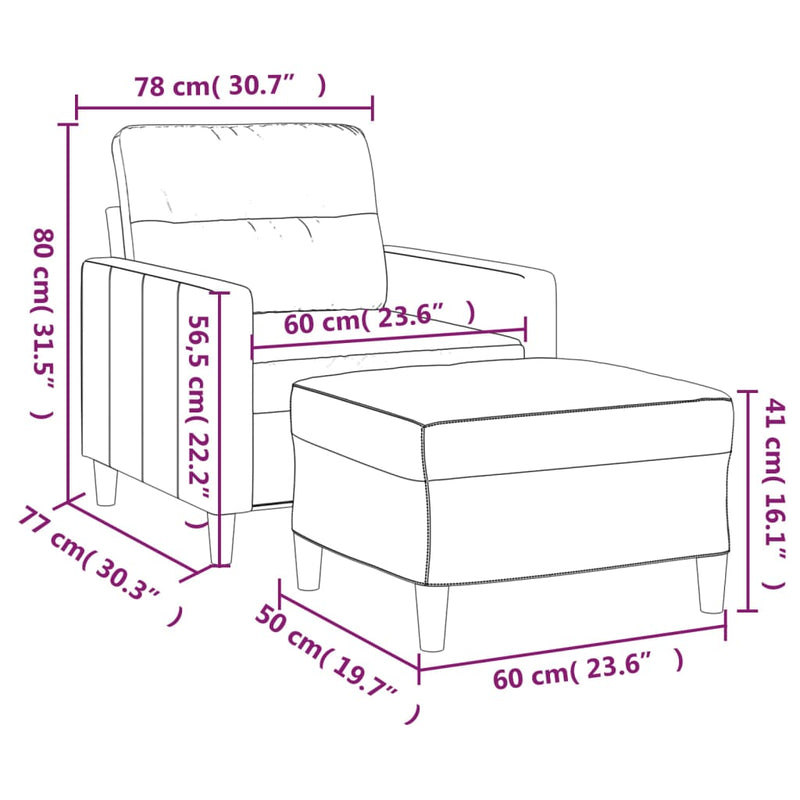 Sofa Chair with Footstool Dark Grey 60 cm Fabric