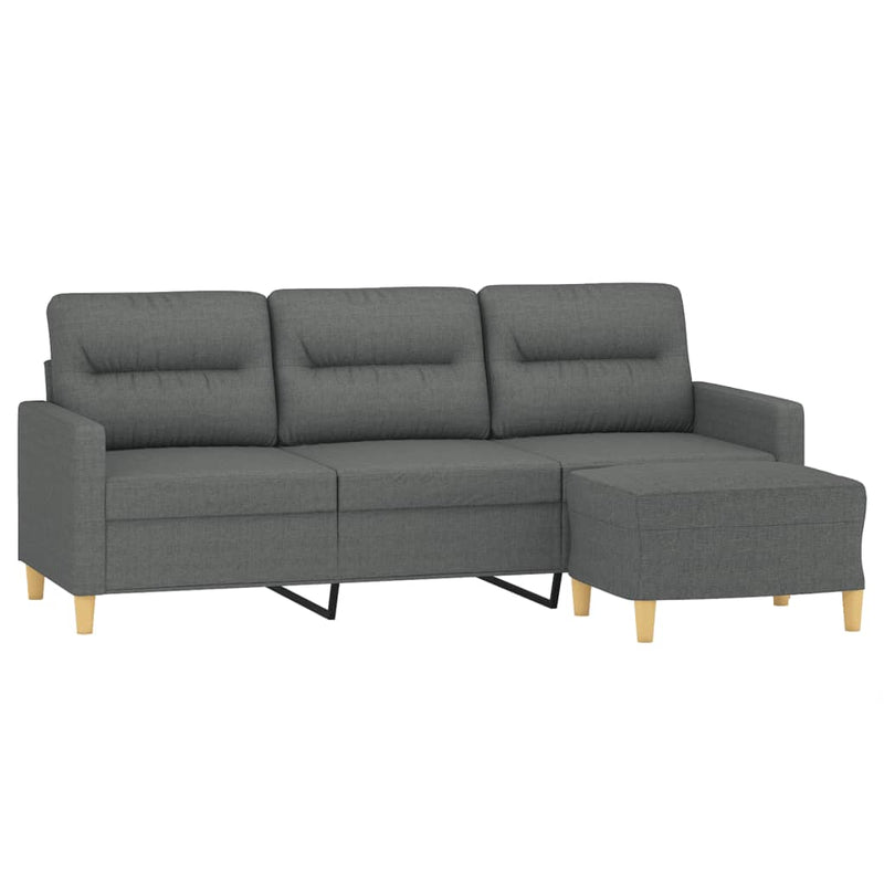 3-Seater Sofa with Footstool Dark Grey 180 cm Fabric