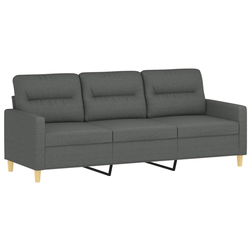 3-Seater Sofa with Footstool Dark Grey 180 cm Fabric