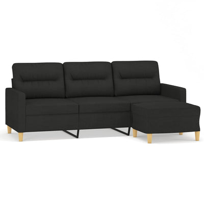 3-Seater Sofa with Footstool Black 180 cm Fabric