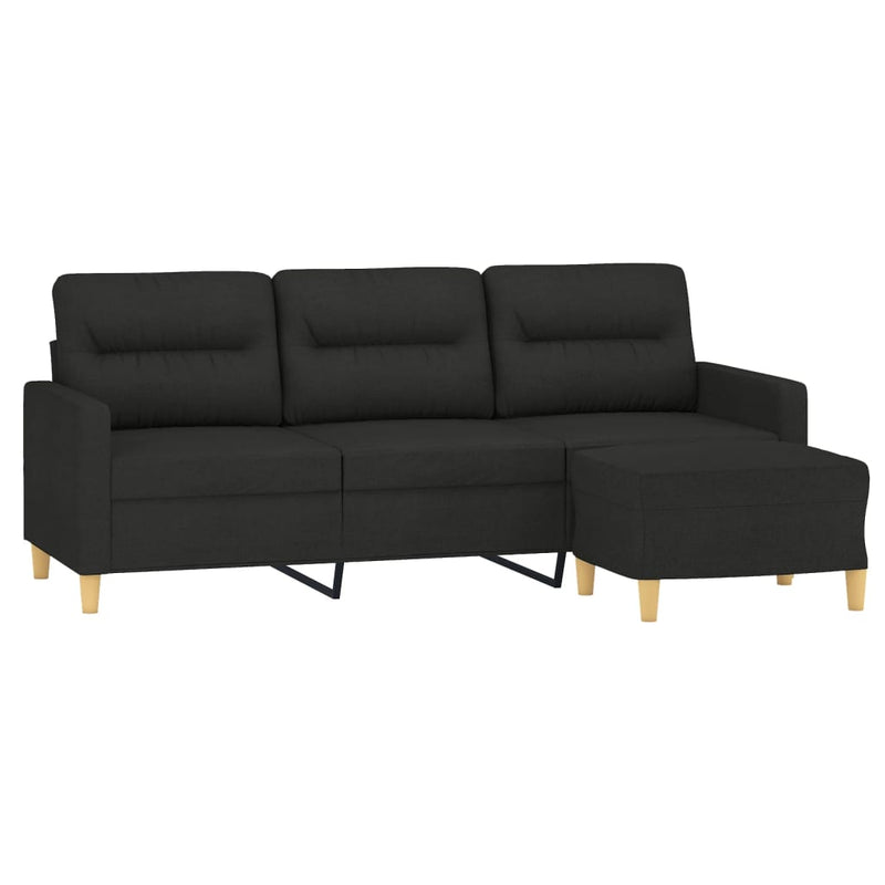 3-Seater Sofa with Footstool Black 180 cm Fabric