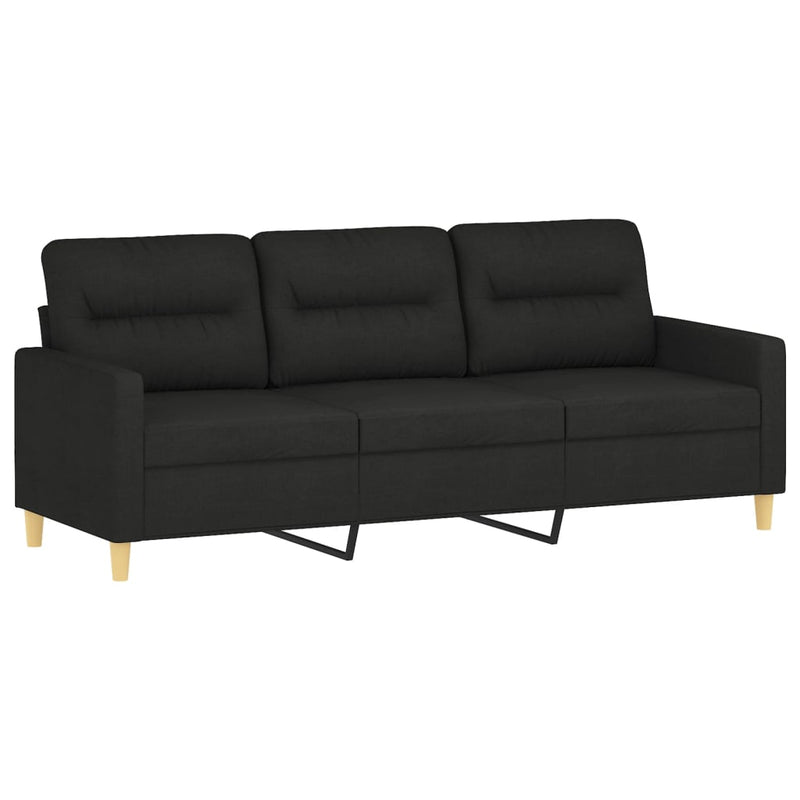 3-Seater Sofa with Footstool Black 180 cm Fabric