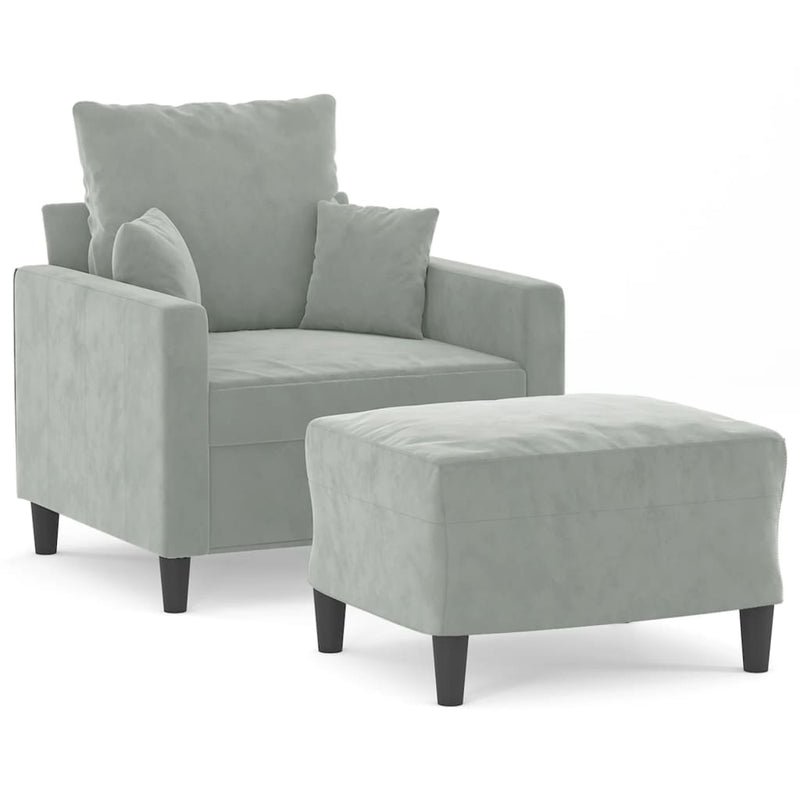 Sofa Chair with Footstool Light Grey 60 cm Velvet