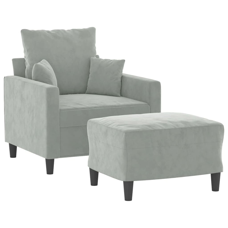 Sofa Chair with Footstool Light Grey 60 cm Velvet