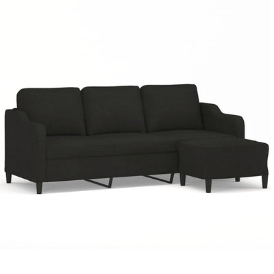 3-Seater Sofa with Footstool Black 180 cm Fabric