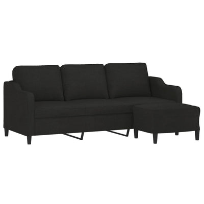 3-Seater Sofa with Footstool Black 180 cm Fabric