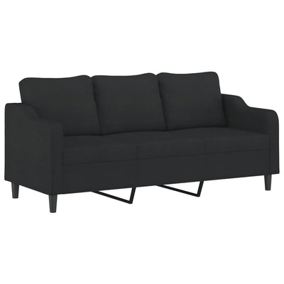 3-Seater Sofa with Footstool Black 180 cm Fabric