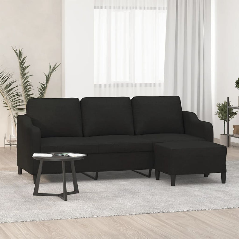 3-Seater Sofa with Footstool Black 180 cm Fabric