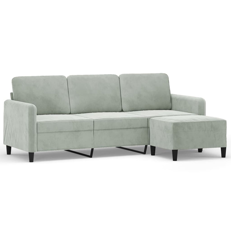 3-Seater Sofa with Footstool Light Grey 180 cm Velvet