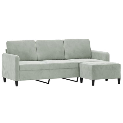 3-Seater Sofa with Footstool Light Grey 180 cm Velvet