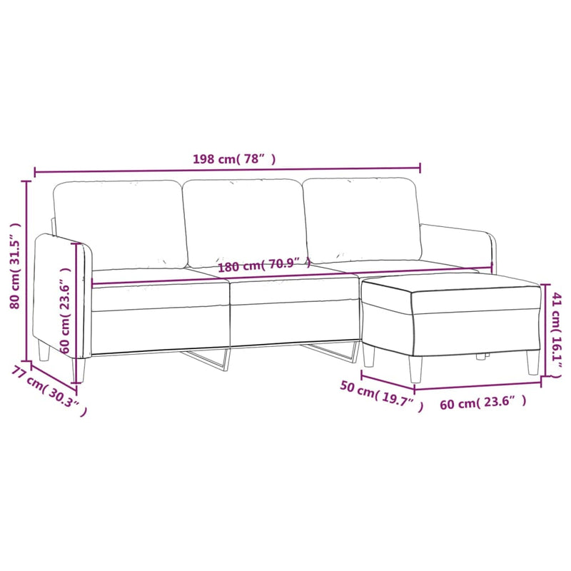 3-Seater Sofa with Footstool Light Grey 180 cm Velvet