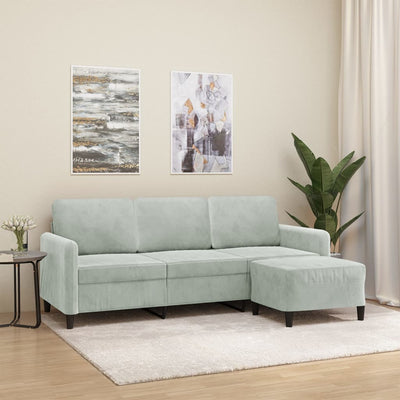 3-Seater Sofa with Footstool Light Grey 180 cm Velvet