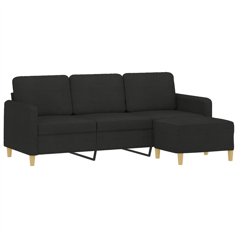 3-Seater Sofa with Footstool Black 180 cm Fabric