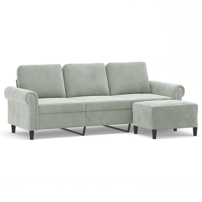 3-Seater Sofa with Footstool Light Grey 180 cm Velvet