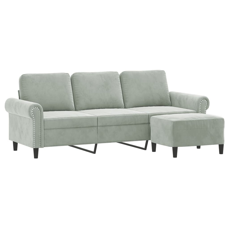 3-Seater Sofa with Footstool Light Grey 180 cm Velvet