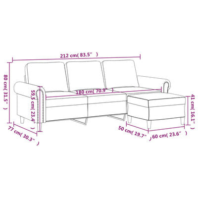 3-Seater Sofa with Footstool Light Grey 180 cm Velvet