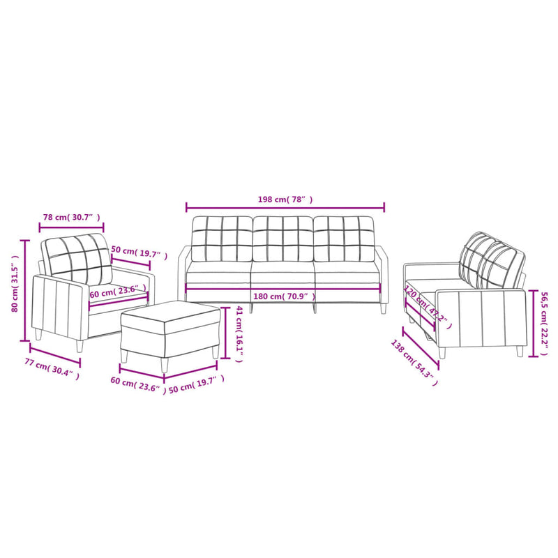 4 Piece Sofa Set with Cushions Light Grey Fabric