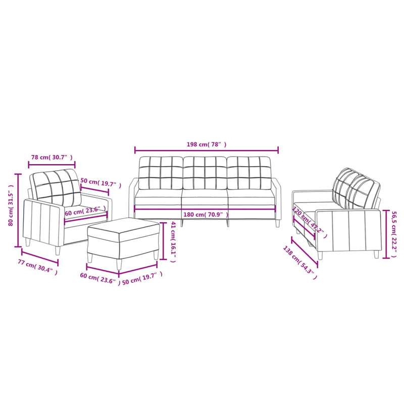 4 Piece Sofa Set with Cushions Black Fabric