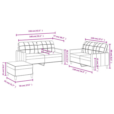 3 Piece Sofa Set with Cushions Black Fabric