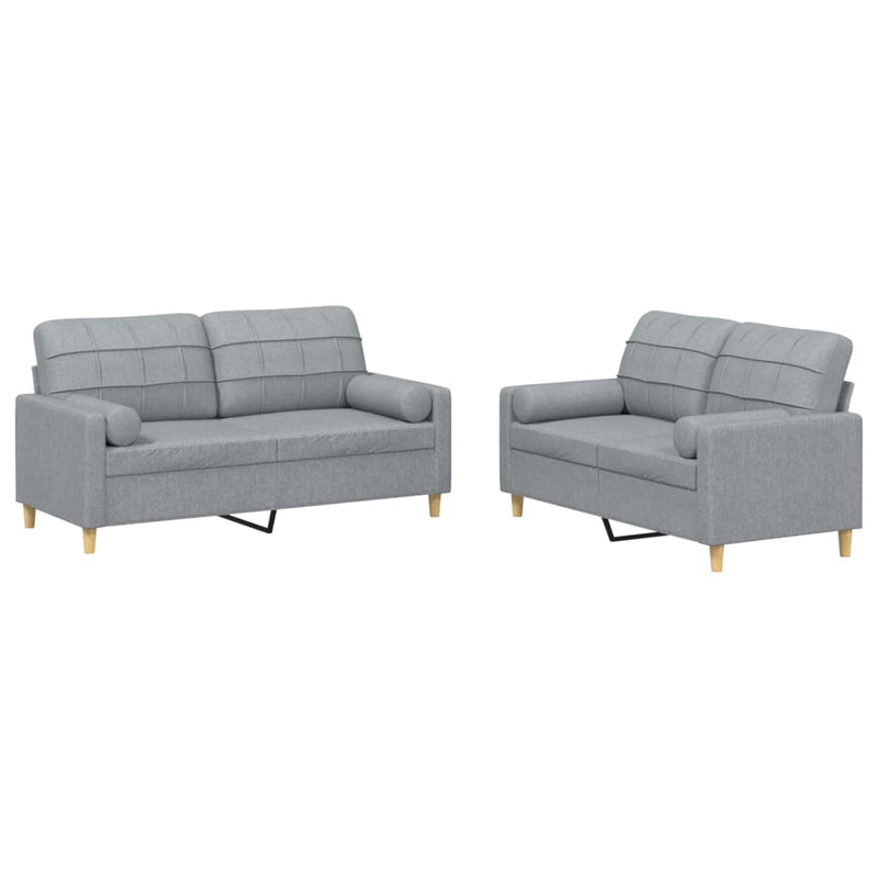 2 Piece Sofa Set with Pillows Light Grey Fabric