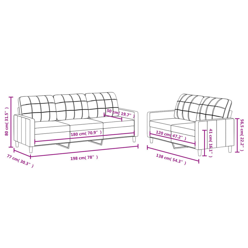 2 Piece Sofa Set with Cushions Black Fabric