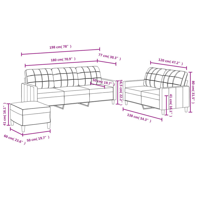 3 Piece Sofa Set with Cushions Dark Grey Fabric