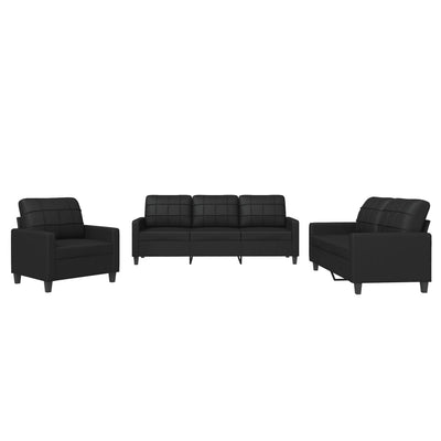 3 Piece Sofa Set with Cushions Black Faux Leather