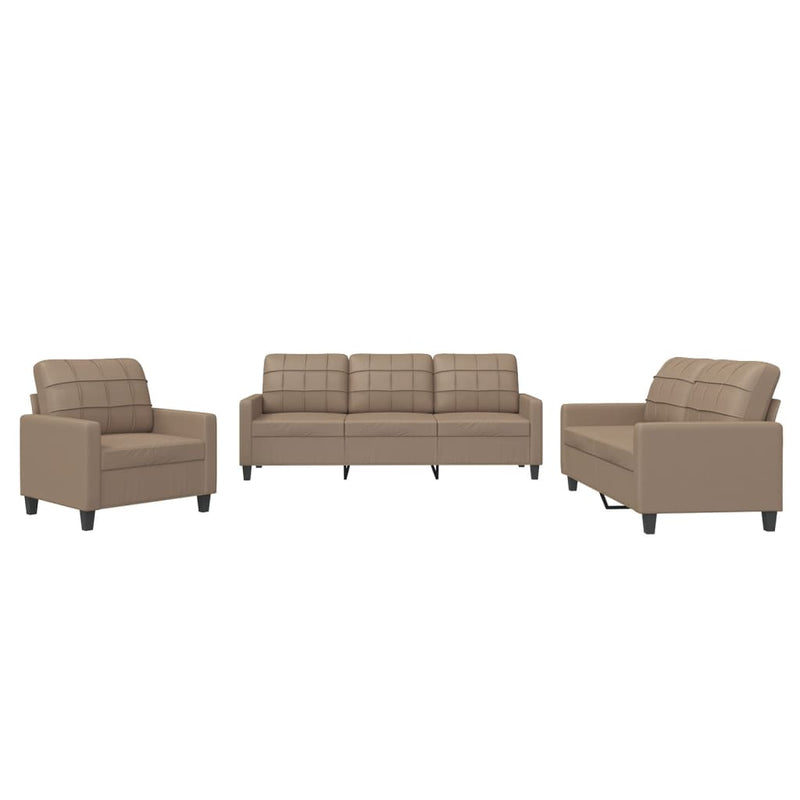 3 Piece Sofa Set with Cushions Cappuccino Faux Leather