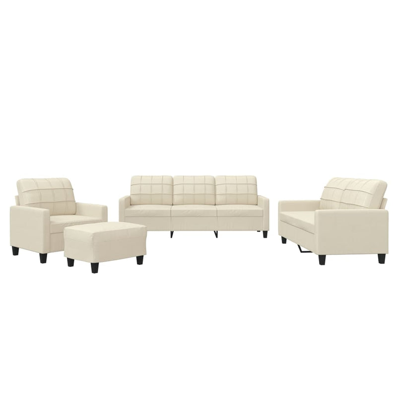 4 Piece Sofa Set with Cushions Cream Faux Leather