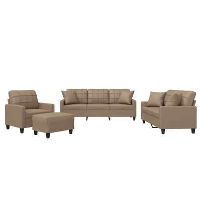 4 Piece Sofa Set with Pillows Cappuccino Faux Leather