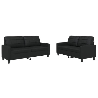 2 Piece Sofa Set with Cushions Black Faux Leather