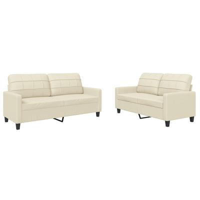 2 Piece Sofa Set with Cushions Cream Faux Leather