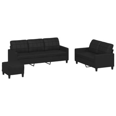 3 Piece Sofa Set with Cushions Black Faux Leather