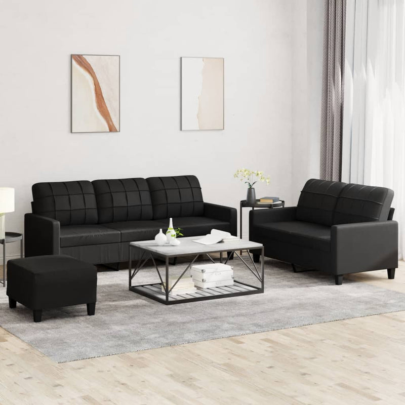 3 Piece Sofa Set with Cushions Black Faux Leather