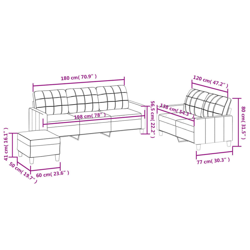 3 Piece Sofa Set with Cushions Cream Faux Leather