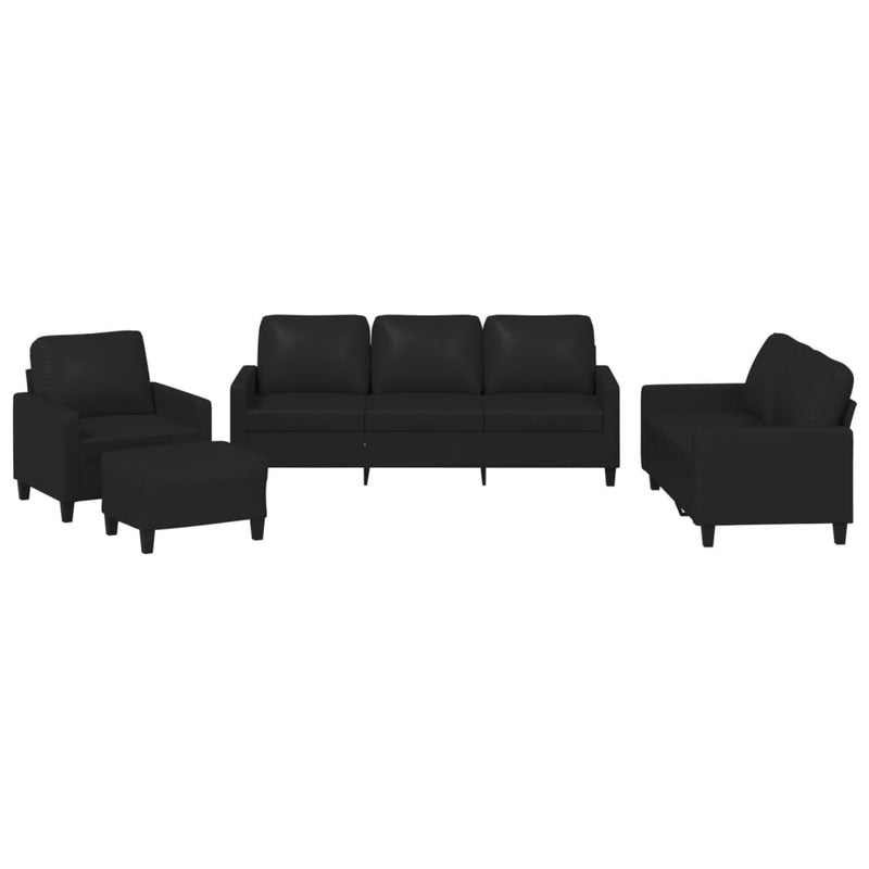 4 Piece Sofa Set with Cushions Black Faux Leather