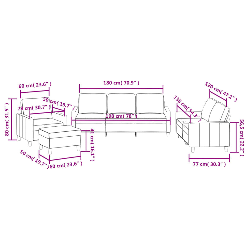 4 Piece Sofa Set with Cushions Cream Faux Leather