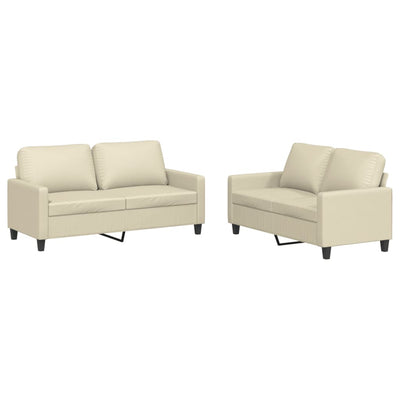 2 Piece Sofa Set with Cushions Cream Faux Leather