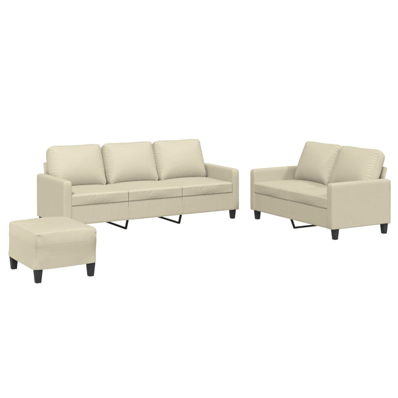 3 Piece Sofa Set with Cushions Cream Faux Leather