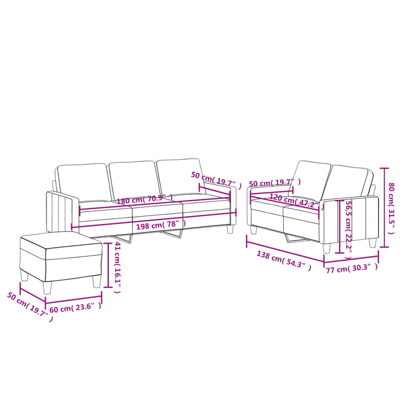 3 Piece Sofa Set with Cushions Cream Faux Leather