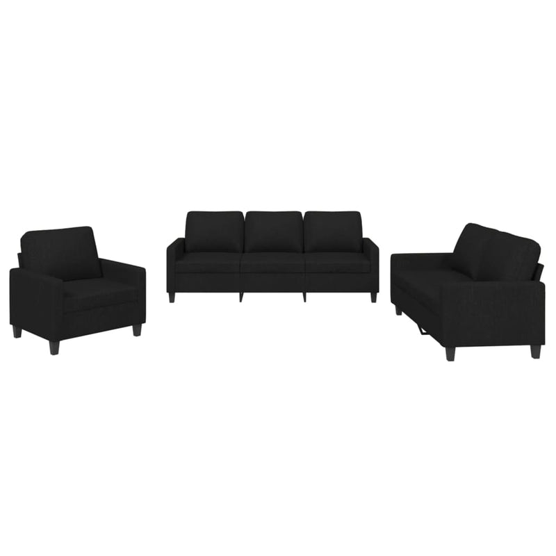 3 Piece Sofa Set with Cushions Black Fabric