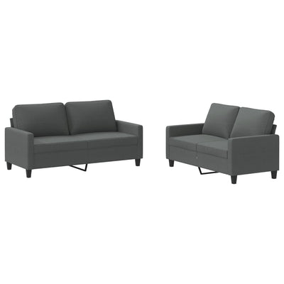 2 Piece Sofa Set with Cushions Dark Grey Fabric