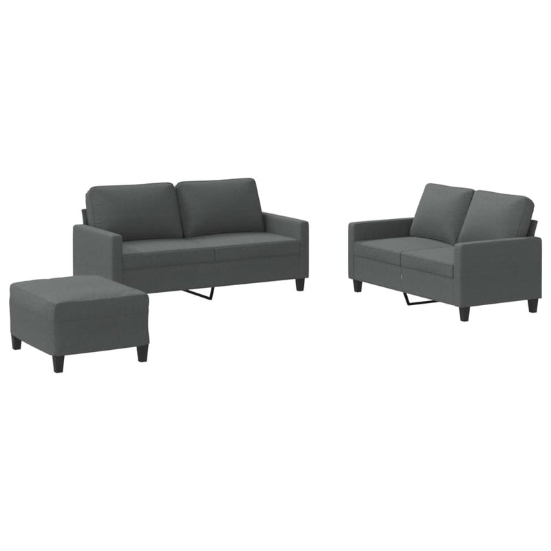 3 Piece Sofa Set with Cushions Dark Grey Fabric