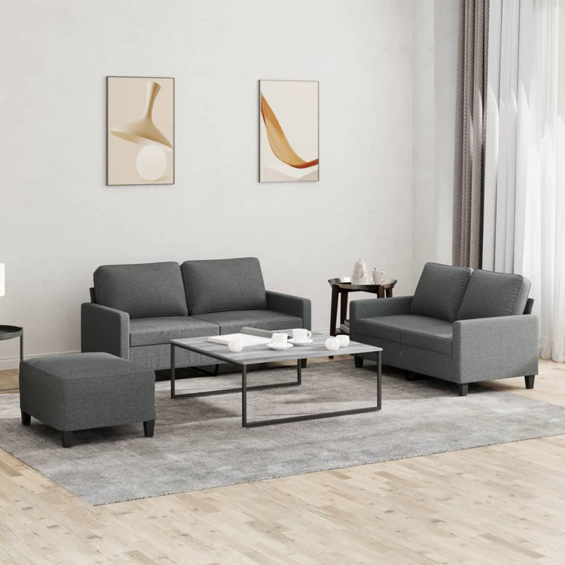 3 Piece Sofa Set with Cushions Dark Grey Fabric