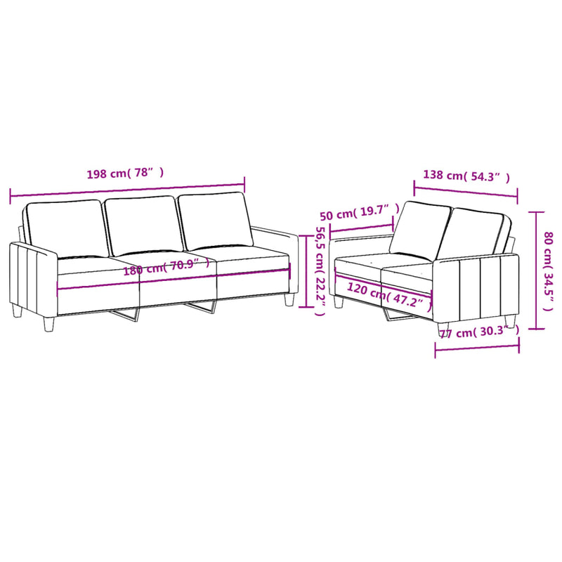 2 Piece Sofa Set with Cushions Light Grey Fabric