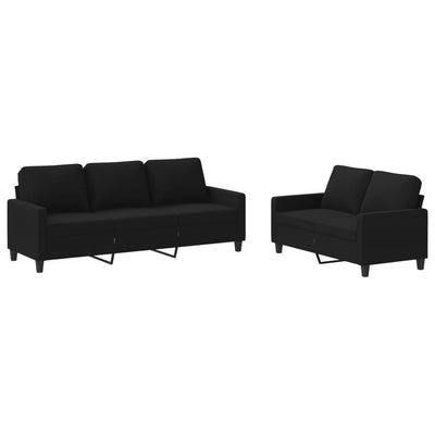 2 Piece Sofa Set with Cushions Black Fabric