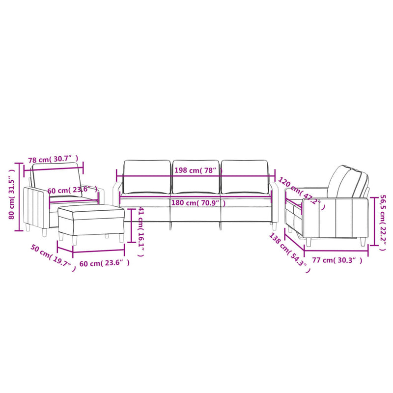 4 Piece Sofa Set with Cushions Light Grey Velvet