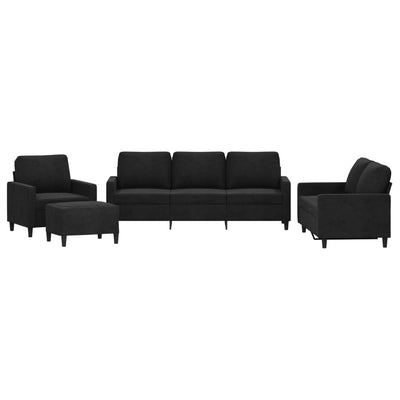 4 Piece Sofa Set with Cushions Black Velvet