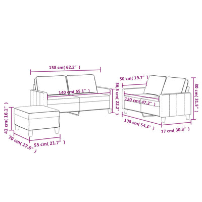 3 Piece Sofa Set with Cushions Light Grey Velvet