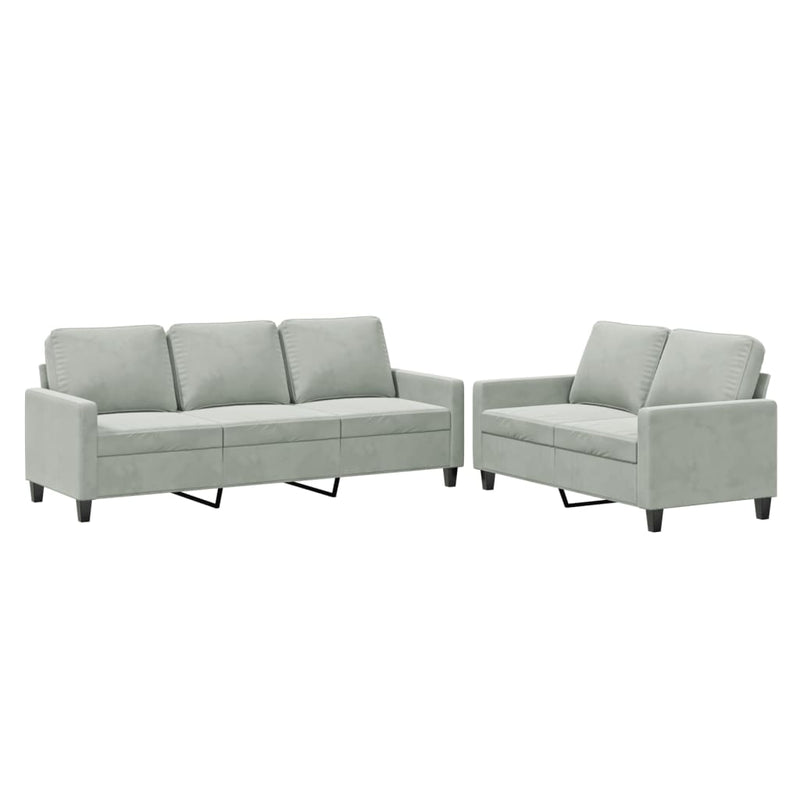 2 Piece Sofa Set with Cushions Light Grey Velvet